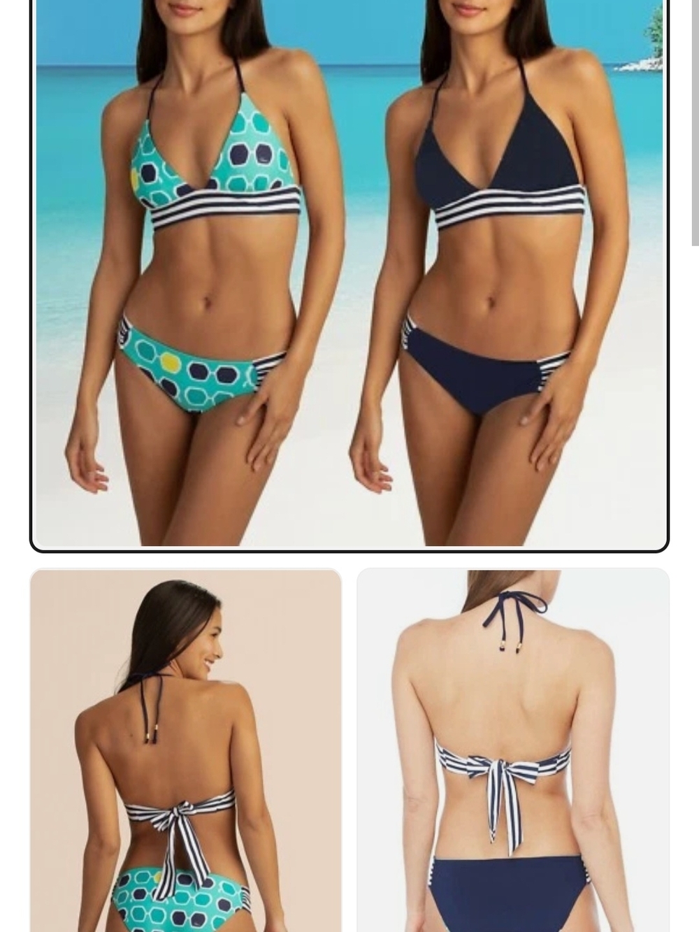 Trina Turk Navy & Teal Halter Reversible Bikini with Striped Band